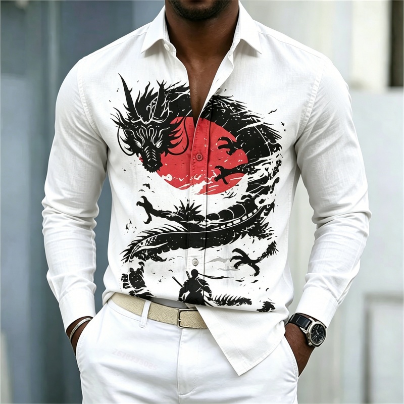 Men'S Fashion 2026 - 2026 Neues Herrenhemd Weiß Schwarz Rot