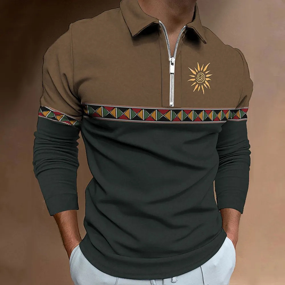 Men'S Fashion Golf Clothing - Herren Poloshirts Retro Color Blocking Print